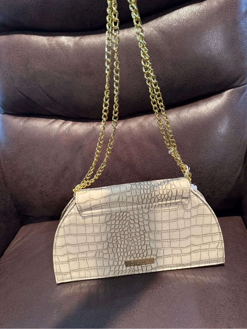 Joy & Iman Beige Croc-Embossed Chain Shoulder Bag with Gold Strap - Picture 4 of 8